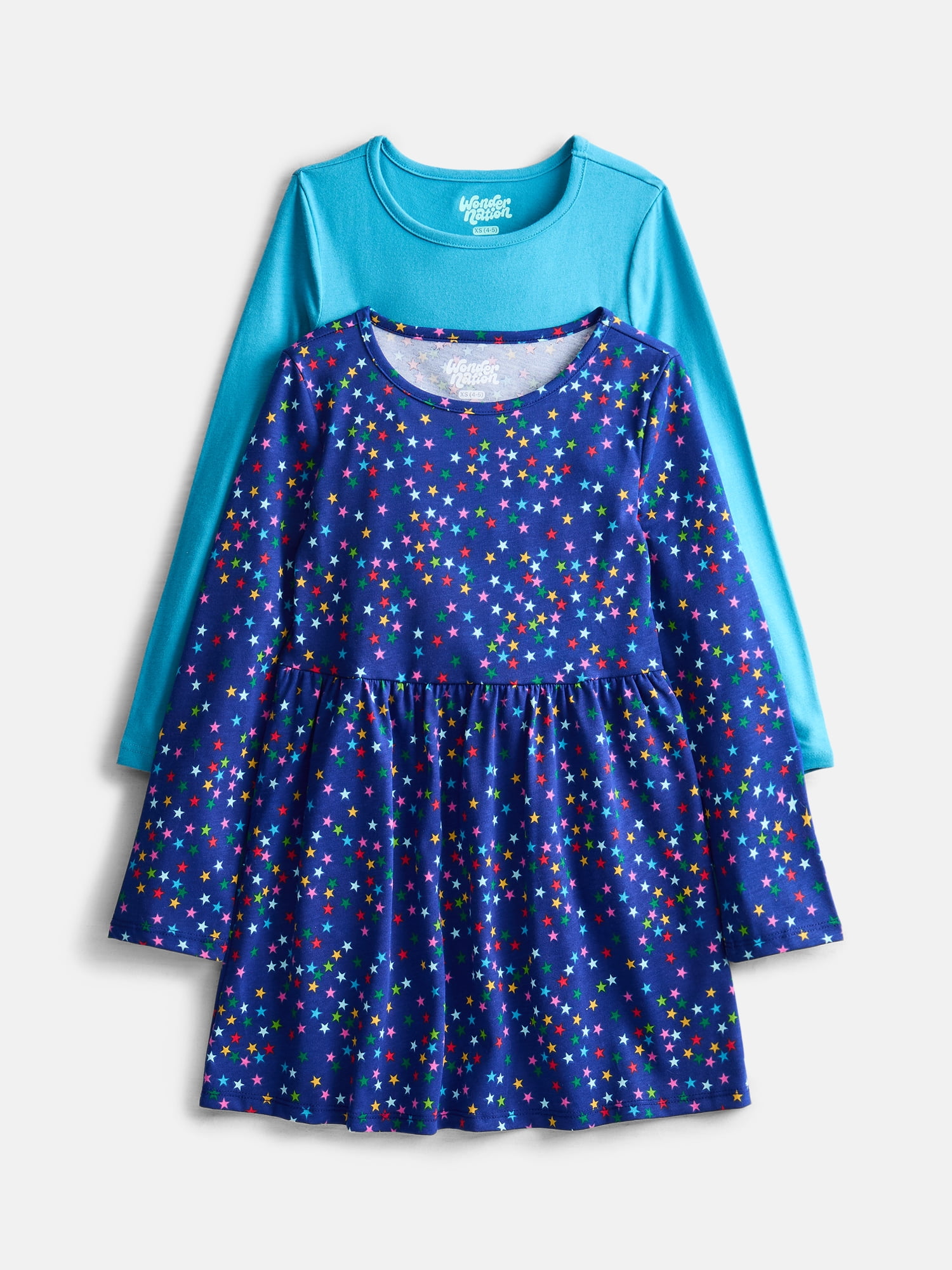 Wonder Nation Girls Long Sleeve Dress, 2 Pack, Sizes 4-18 & Plus
