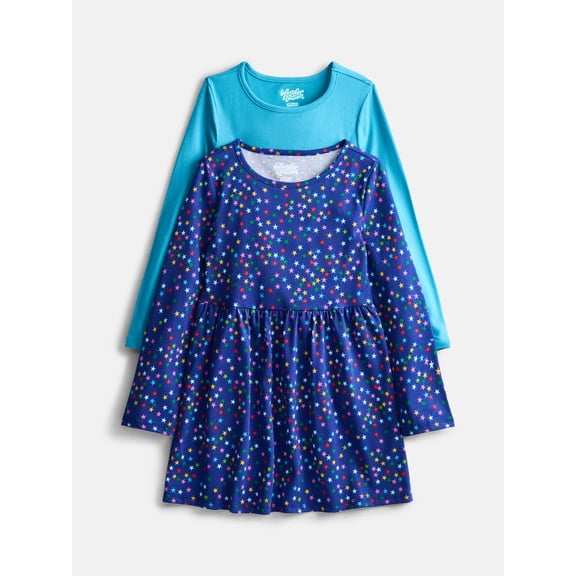 Wonder Nation Girls Long Sleeve Dress, 2 Pack, Sizes 4-18 & Plus