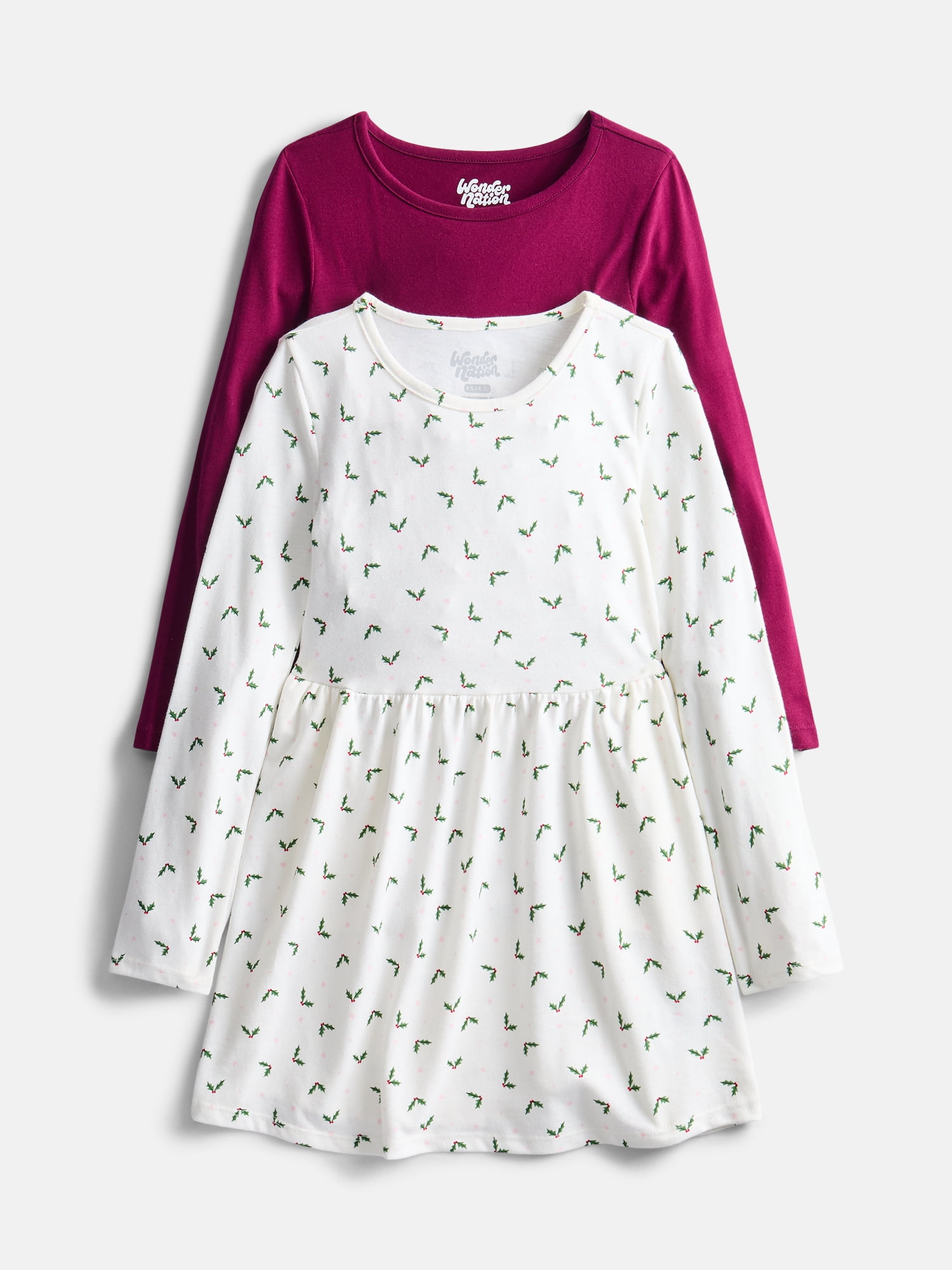 Wonder Nation Girls Long Sleeve Dress, 2 Pack, Sizes 4-18 & Plus