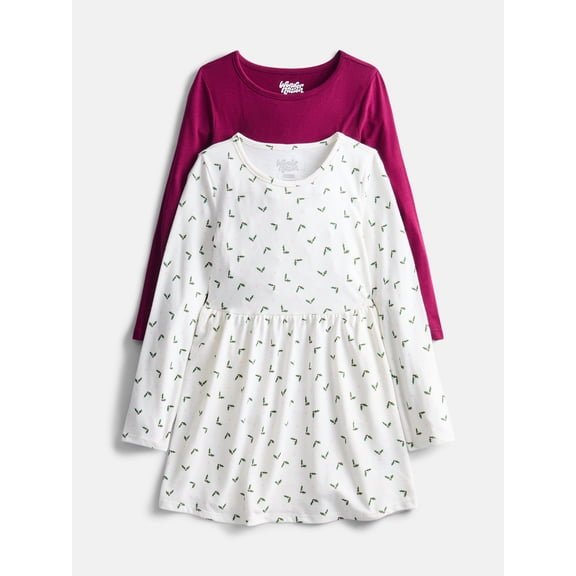 Wonder Nation Girls Long Sleeve Dress, 2 Pack, Sizes 4-18 & Plus