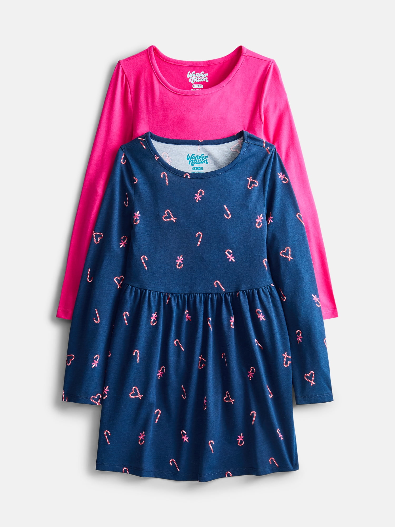 Wonder Nation Girls Long Sleeve Dress, 2 Pack, Sizes 4-18 & Plus