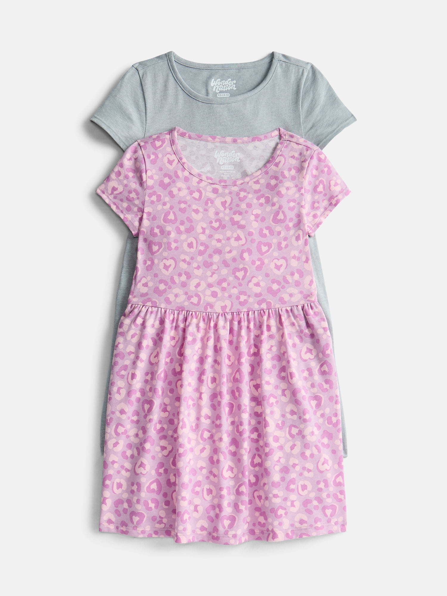 Wonder Nation Little Girls and Big Girls Play Dress with Short Sleeves, 2 Pack, Sizes XS-XXL