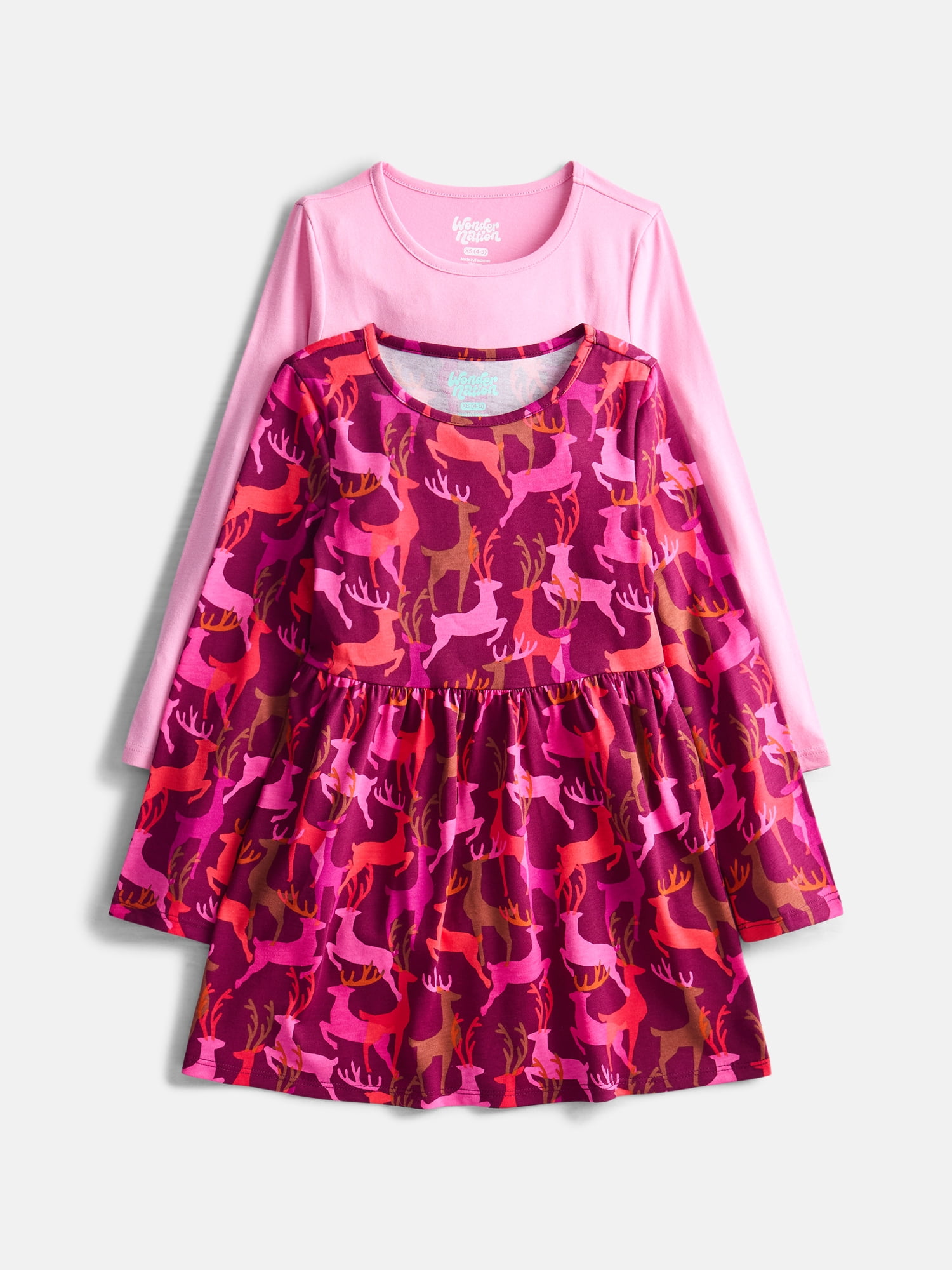 Wonder Nation Girls Long Sleeve Dress, 2 Pack, Sizes 4-18 & Plus