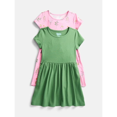 Little Girls and Big Girls Play Dress with Short Sleeves, 2 Pack, Sizes XS-XXL
