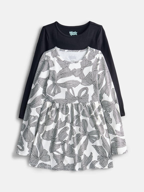 Girls Long Sleeve Dress, 2 Pack, Sizes 4-18 & Plus