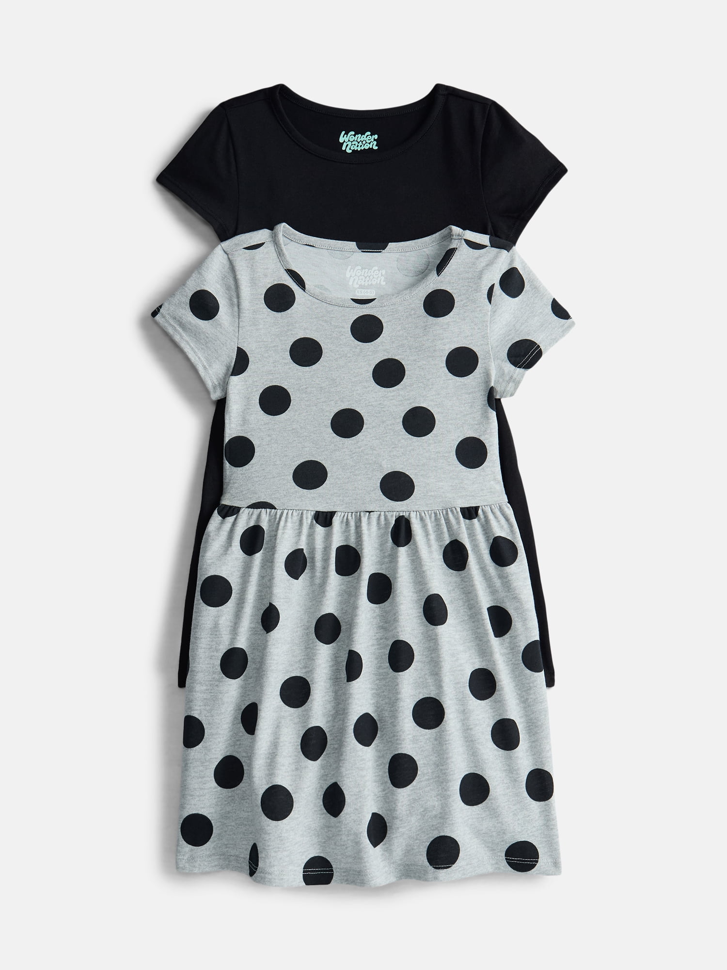Wonder Nation Little Girls and Big Girls Play Dress with Short Sleeves, 2 Pack, Sizes XS-XXL