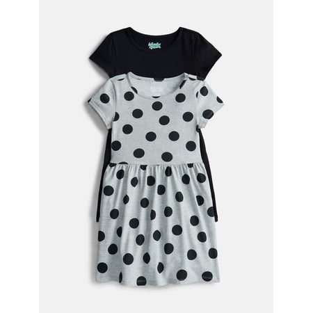 Wonder Nation Little Girls and Big Girls Play Dress with Short Sleeves, 2 Pack, Sizes XS-XXL