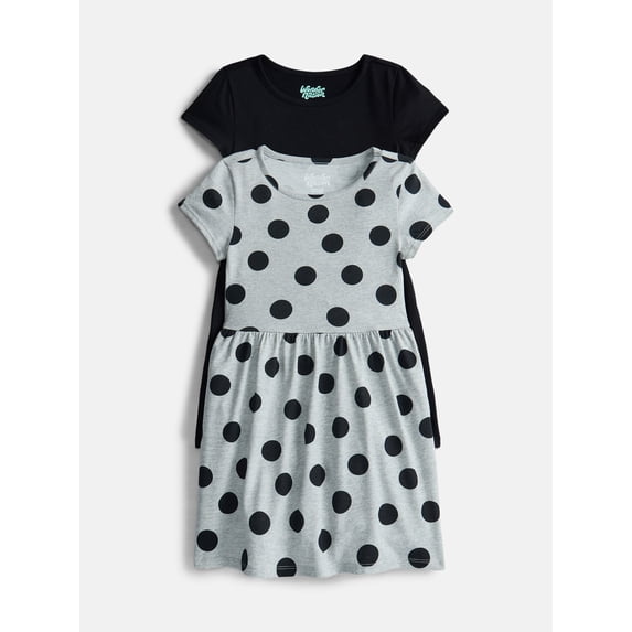 Wonder Nation Little Girls and Big Girls Play Dress with Short Sleeves, 2 Pack, Sizes XS-XXL