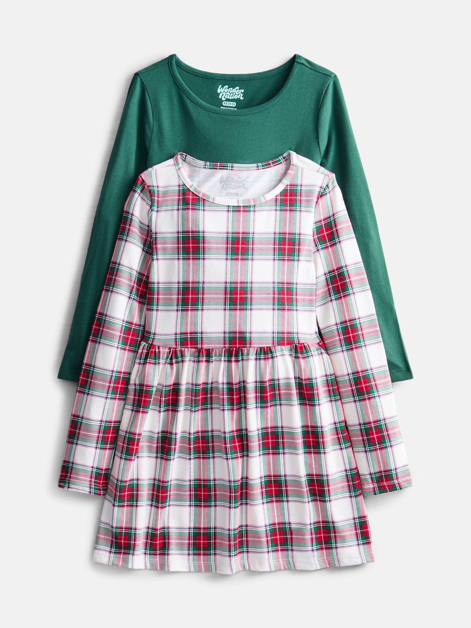Wonder Nation Girls Long Sleeve Dress, 2 Pack, Sizes 4-18 & Plus