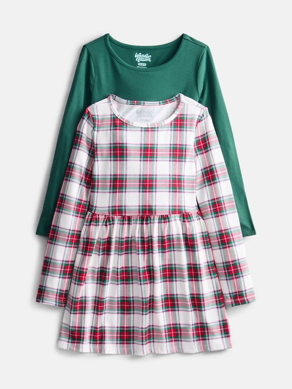 Girls Long Sleeve Dress, 2 Pack, Sizes 4-18 & Plus