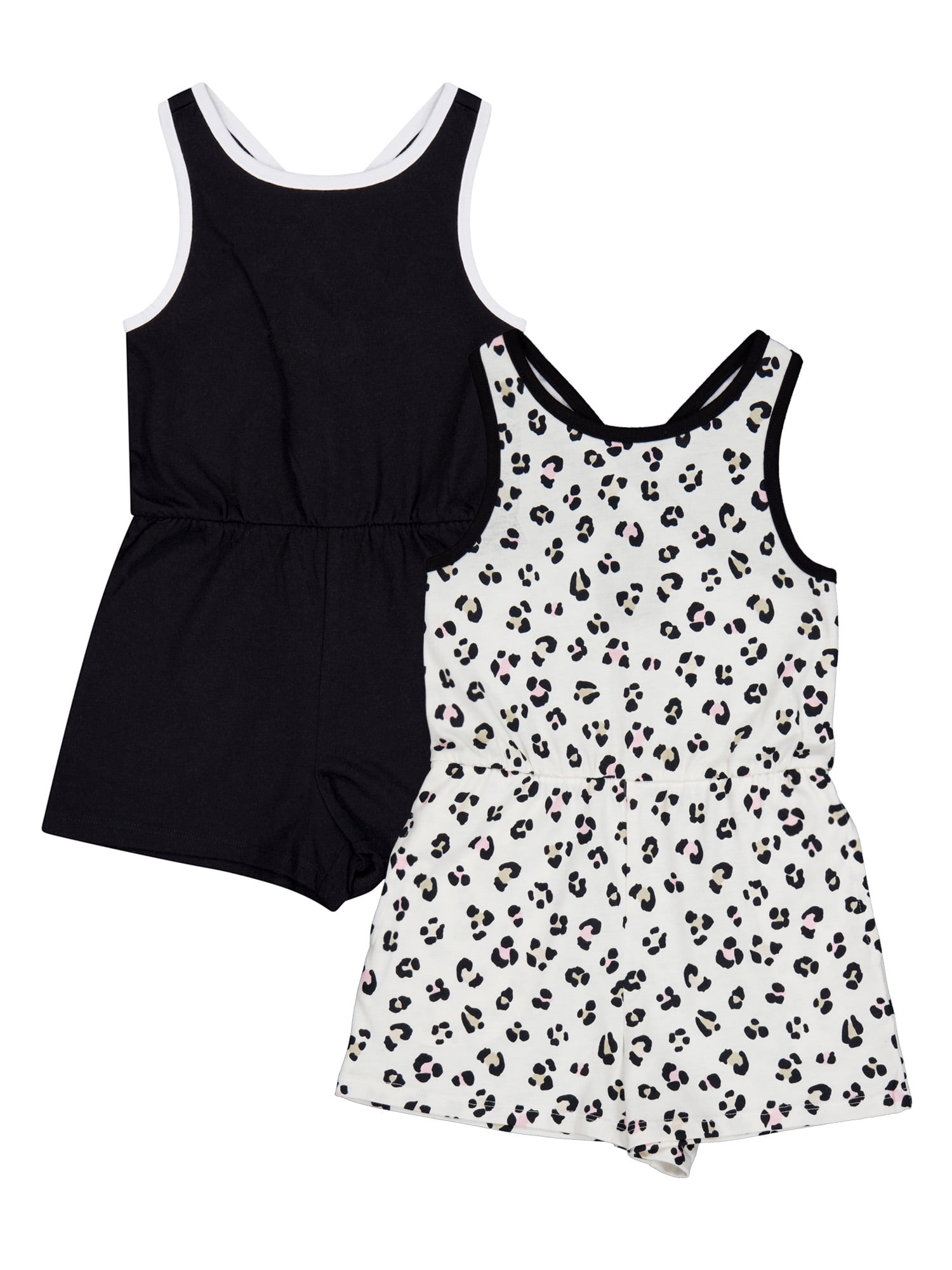 Wonder Nation Girls Play Romper 2pk, Sizes 4-18 & Plus