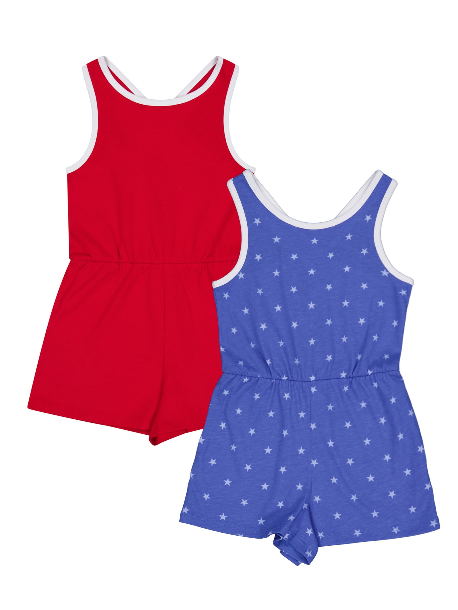 Wonder Nation Girls Play Romper 2pk, Sizes 4-18 & Plus
