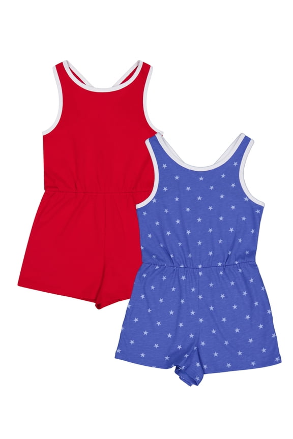 Girls Play Romper 2pk, Sizes 4-18 & Plus