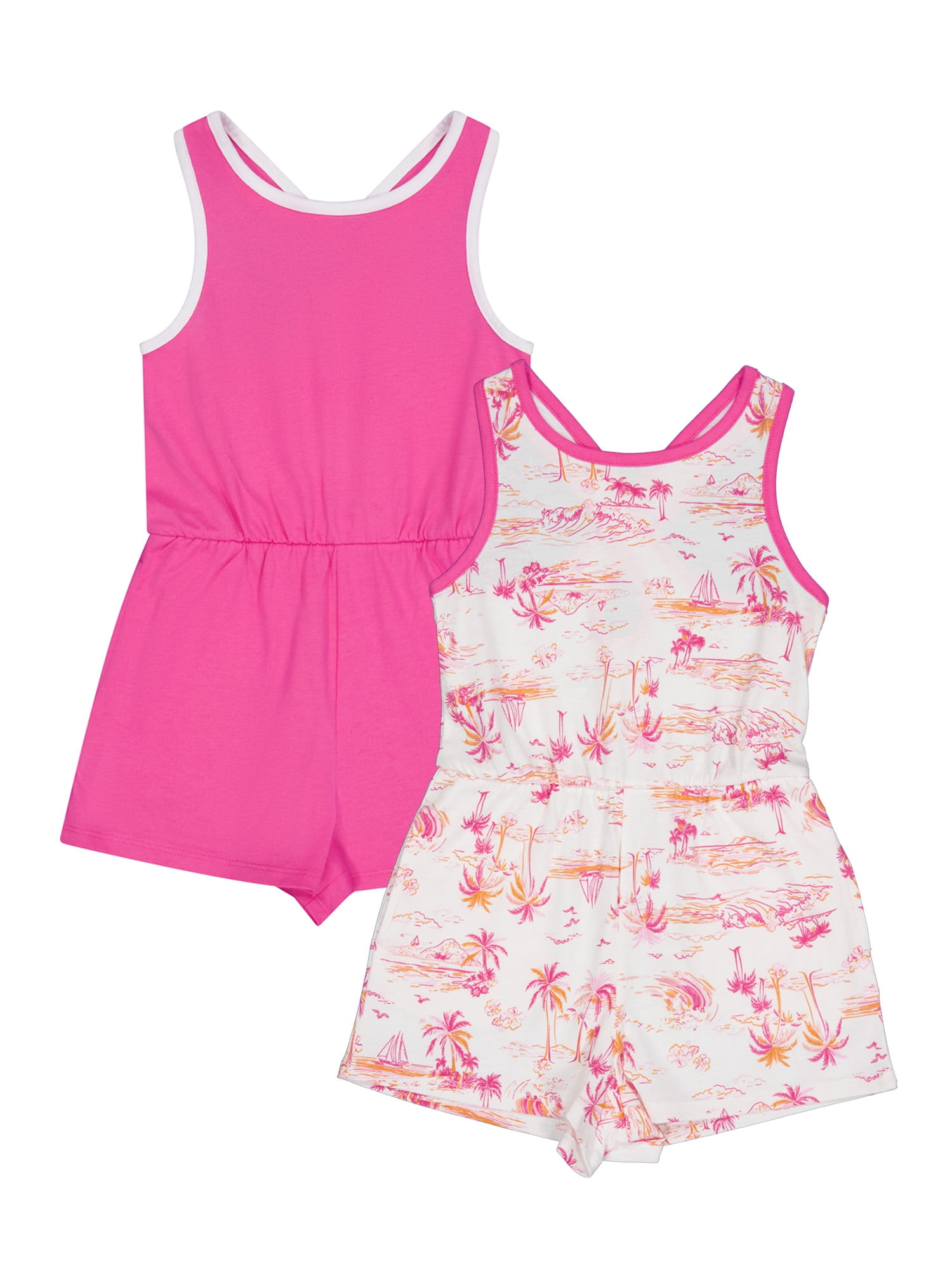 Wonder Nation Girls Play Romper 2pk, Sizes 4-18 & Plus
