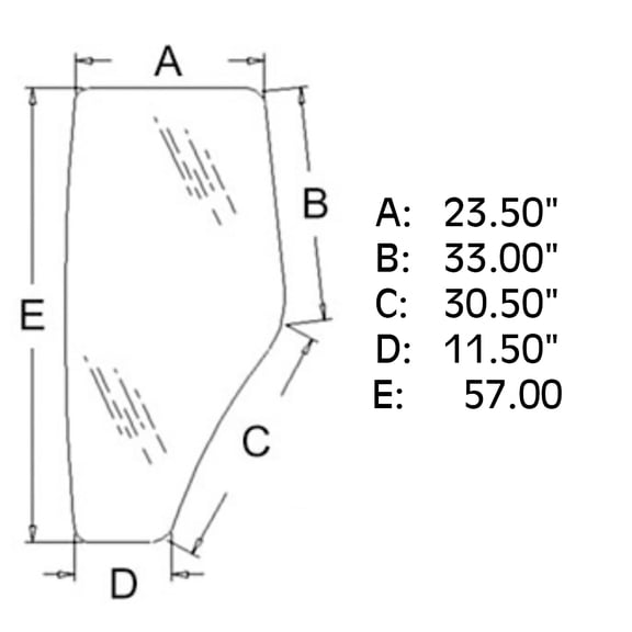 WN-R198624 Glass, Door, LH Fits John Deere 210LJ 4630 5065M 5075M 5083E 5085E 5085M 5093E 5095M 5095MH 5100E 5101E 5105M 5220 5225 5320 5325 5420 5425 5520 5525 5603 5625 6100D 6110D 6115D 6125D 6130