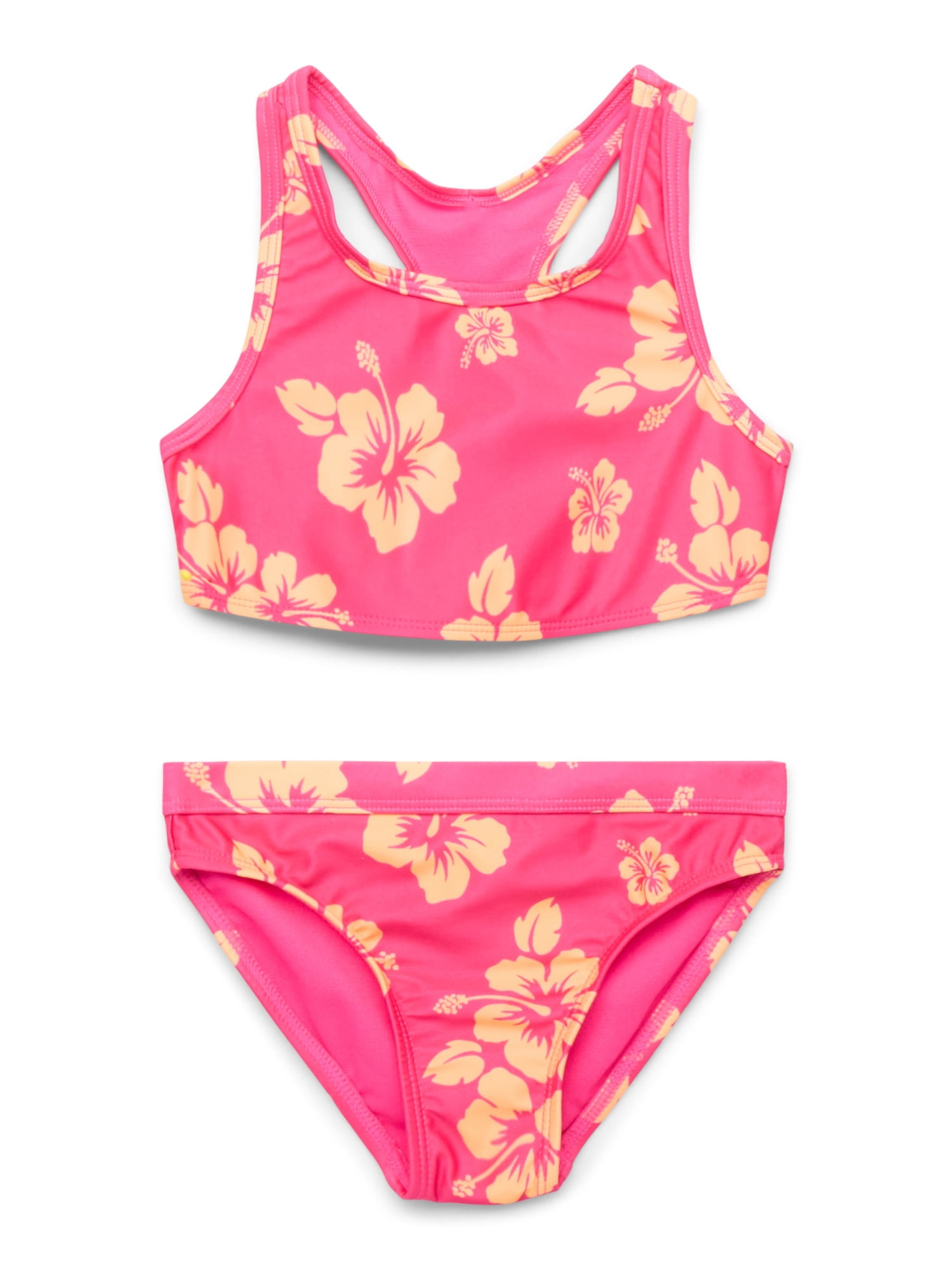 Wonder Nation Girls Racerback Bikini Swimsuit Set with UPF50+, 2-Piece