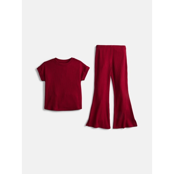 Wonder Nation Girls Rib Knit Top and Pants Set, 2-Piece, Sizes 4-18 & Plus