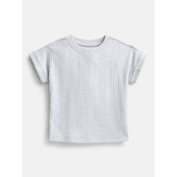 Wonder Nation Girls' Ribbed Knit Top with Short Sleeves, Sizes 4-18 & Plus