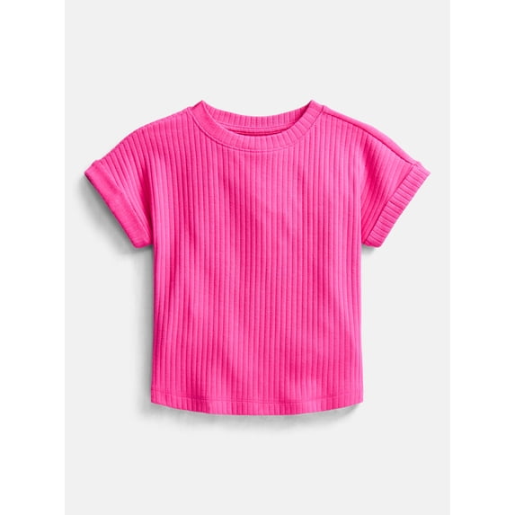 Wonder Nation Girls' Ribbed Knit Top with Short Sleeves, Sizes 4-18 & Plus