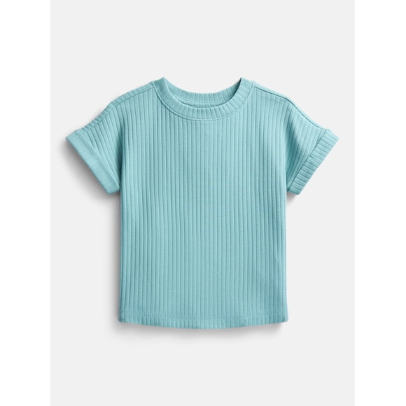 Wonder Nation Girls' Ribbed Knit Top with Short Sleeves, Sizes 4-18 & Plus