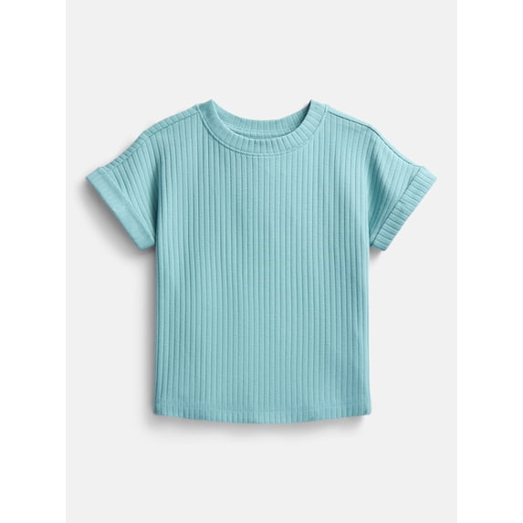 Wonder Nation Girls' Ribbed Knit Top with Short Sleeves, Sizes 4-18 & Plus