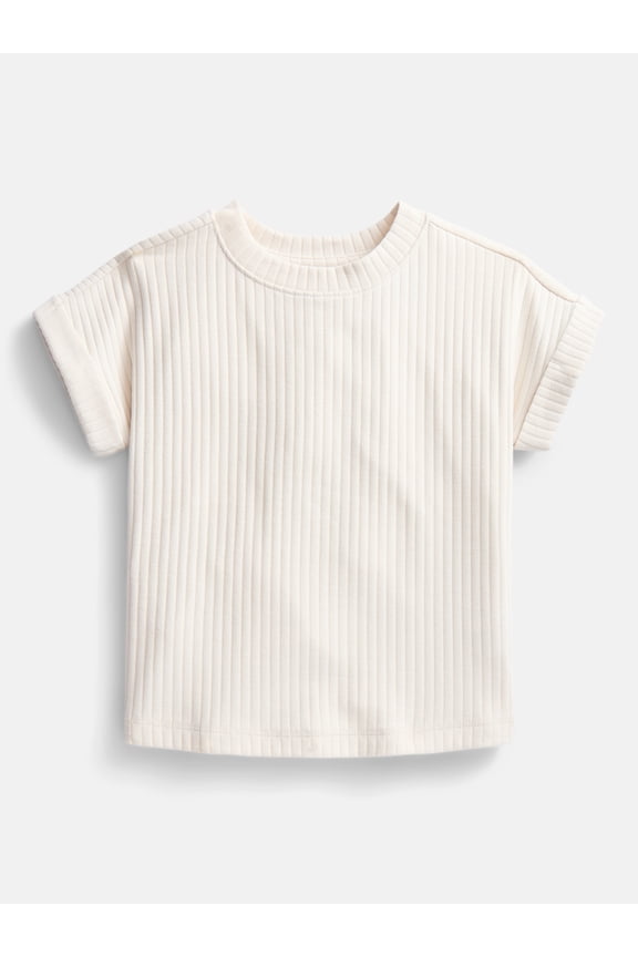 Girls' Ribbed Knit Top with Short Sleeves, Sizes 4-18 & Plus