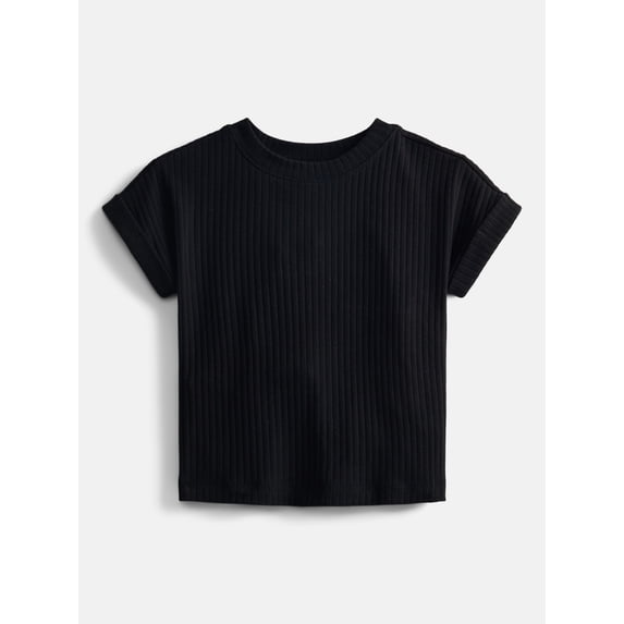 Wonder Nation Girls' Ribbed Knit Top with Short Sleeves, Sizes 4-18 & Plus