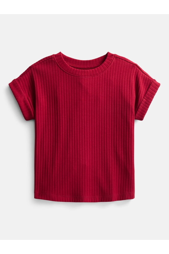 Girls' Ribbed Knit Top with Short Sleeves, Sizes 4-18 & Plus