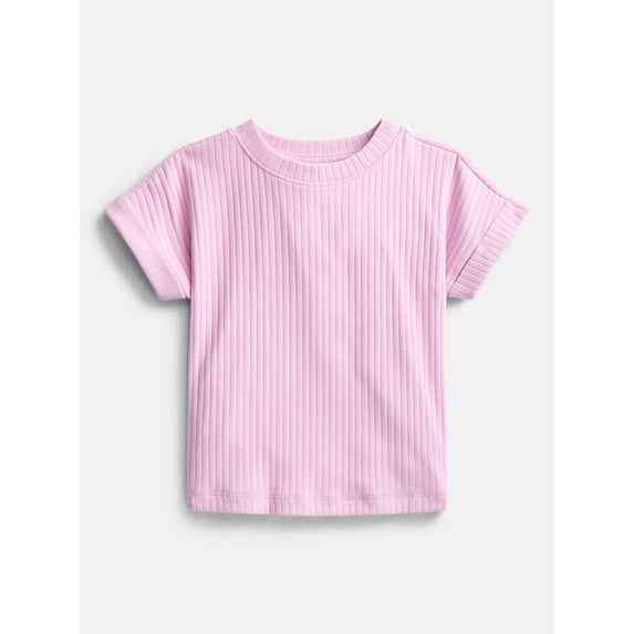Wonder Nation Girls' Ribbed Knit Top with Short Sleeves, Sizes 4-18 & Plus