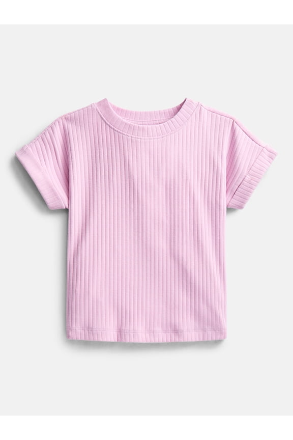 Girls' Ribbed Knit Top with Short Sleeves, Sizes 4-18 & Plus