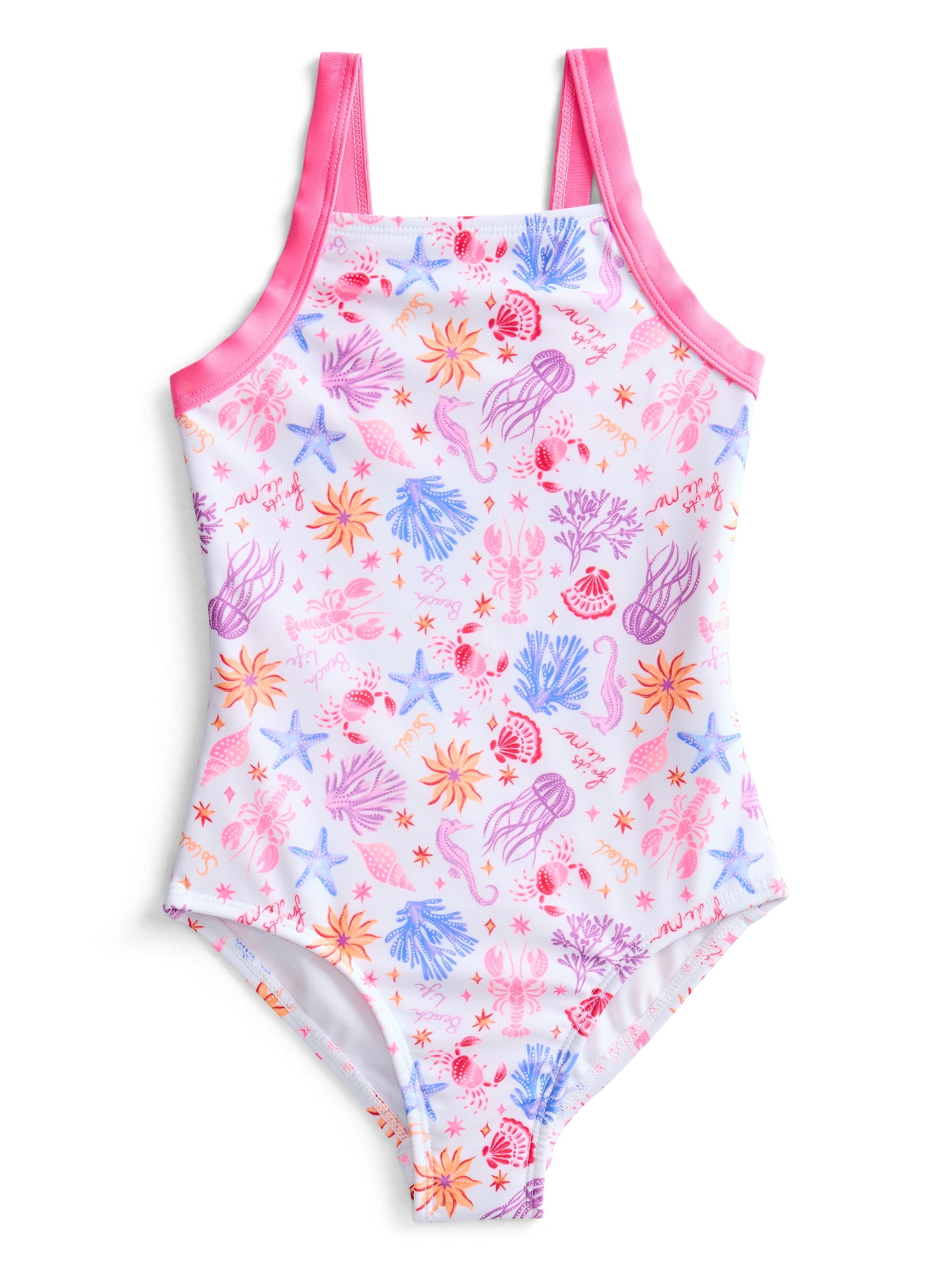 Wonder Nation Girls One Piece Swimsuit with UPF 50+, Sizes 4-18 & Plus