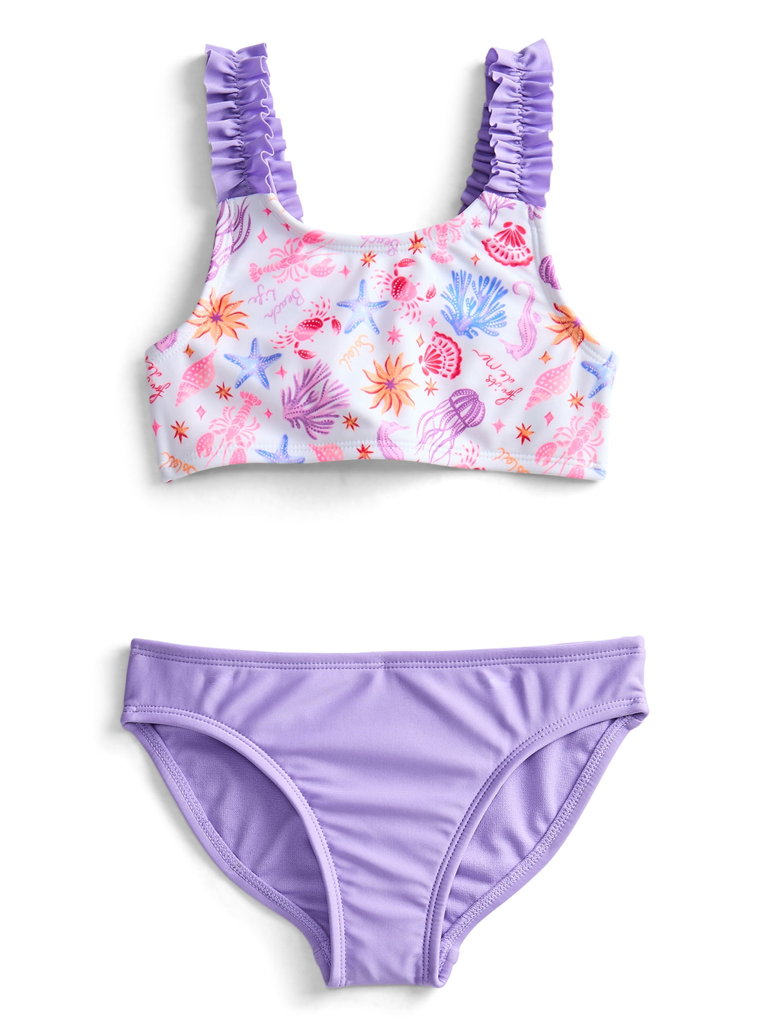 Wonder Nation Girls Everyday Bikini Swim Set with UPF 50+, 2-Piece, Sizes 4-18