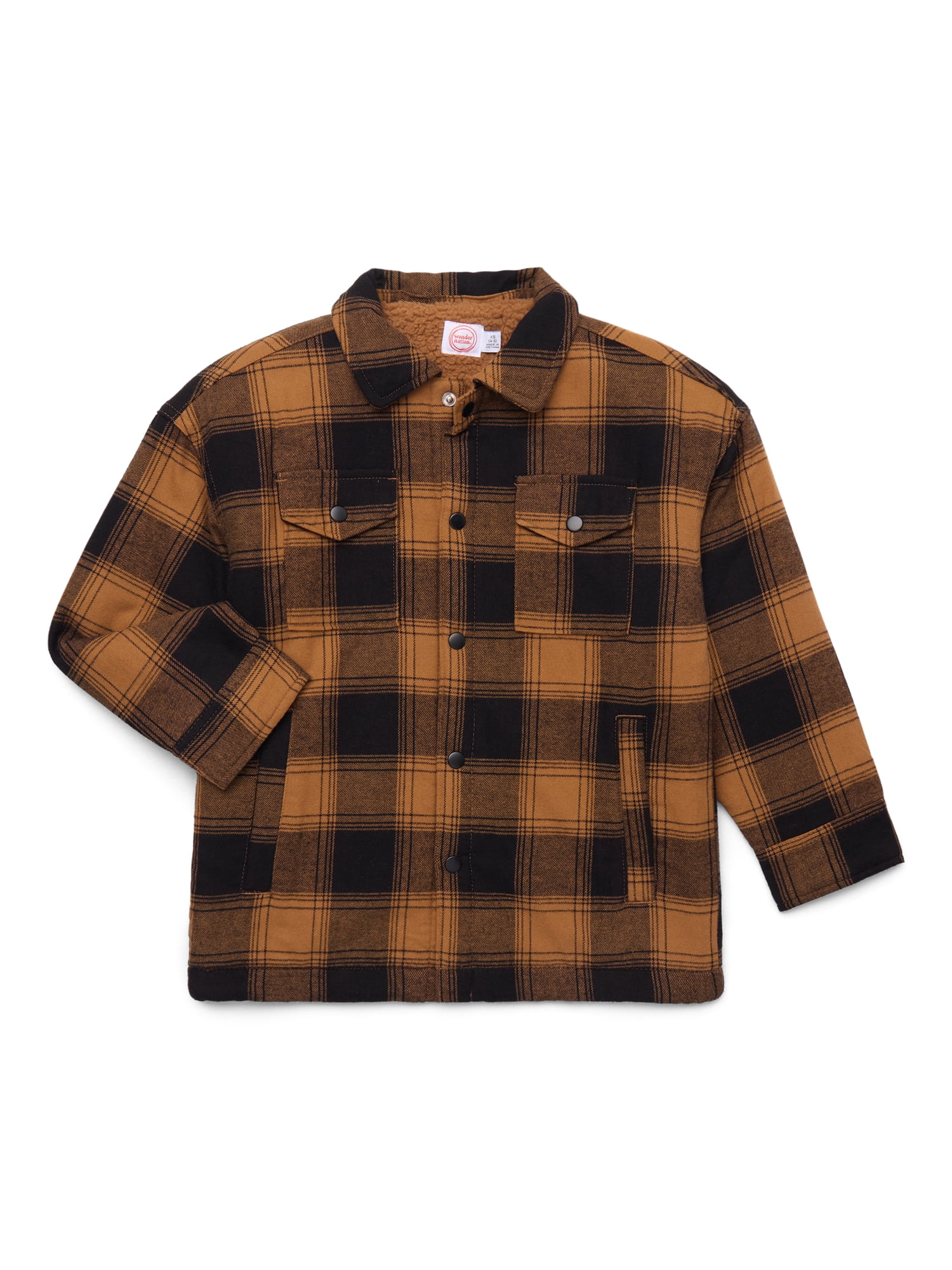 Wonder Nation Boys Shacket with Long Sleeves, Sizes 4-18 & Husky
