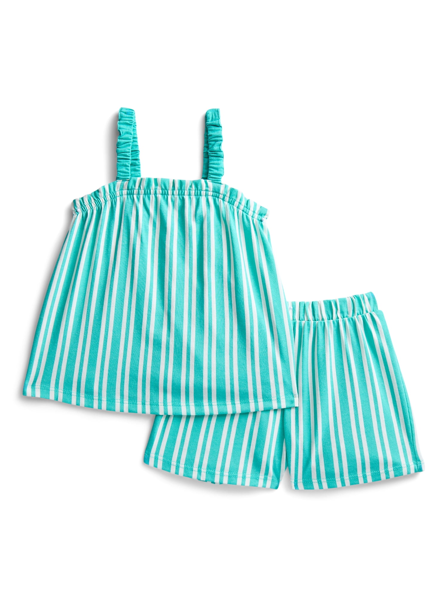 Wonder Nation Toddler Girls Ribbed Tank Top and Shorts 2-Piece Set, Sizes 12M–5T