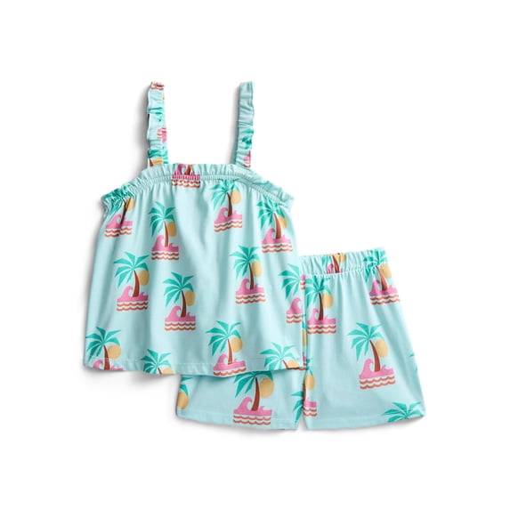 Wonder Nation Toddler Girls Ribbed Tank Top and Shorts 2-Piece Set, Sizes 12M–5T