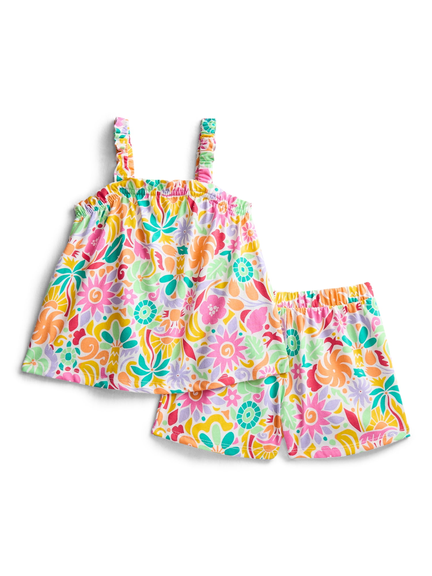 Wonder Nation Toddler Girls Ribbed Tank Top and Shorts 2-Piece Set, Sizes 12M–5T