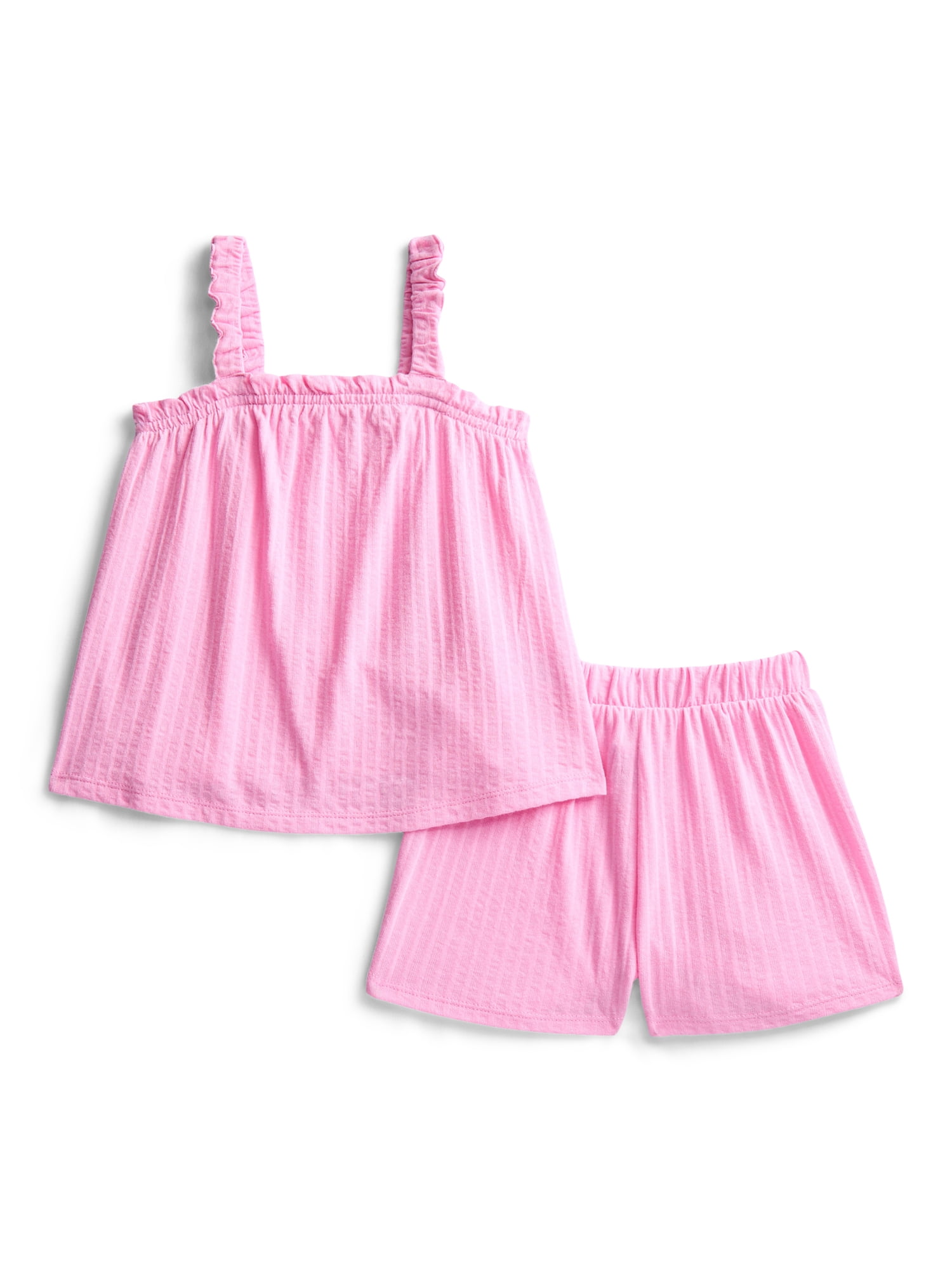 Wonder Nation Toddler Girls Ribbed Tank Top and Shorts 2-Piece Set, Sizes 12M–5T