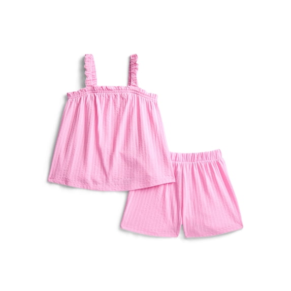 Wonder Nation Toddler Girls Ribbed Tank Top and Shorts 2-Piece Set, Sizes 12M–5T