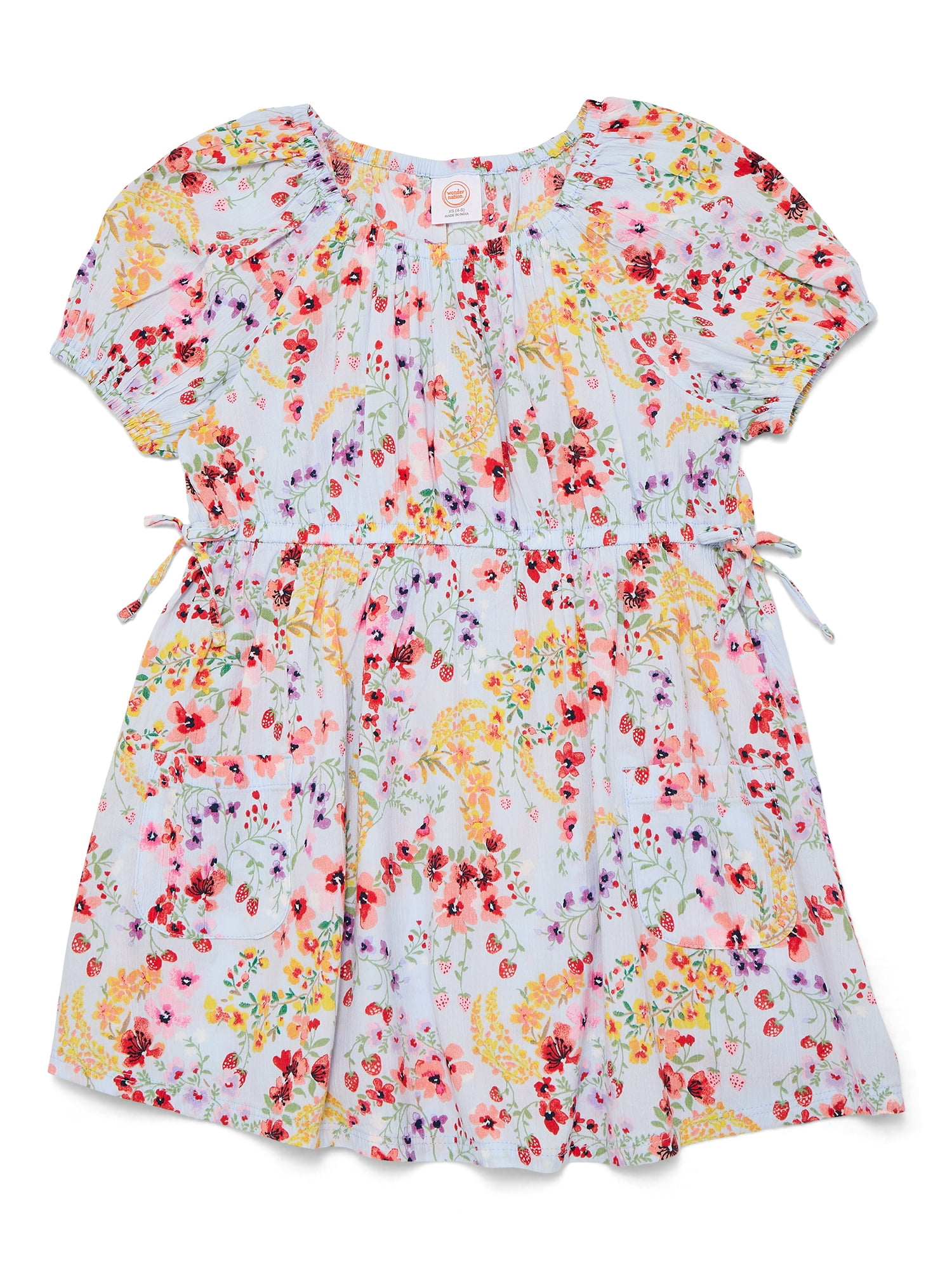 Wonder Nation Girls Print Smock Dress with Puff Sleeves, Sizes 4-18 & Plus