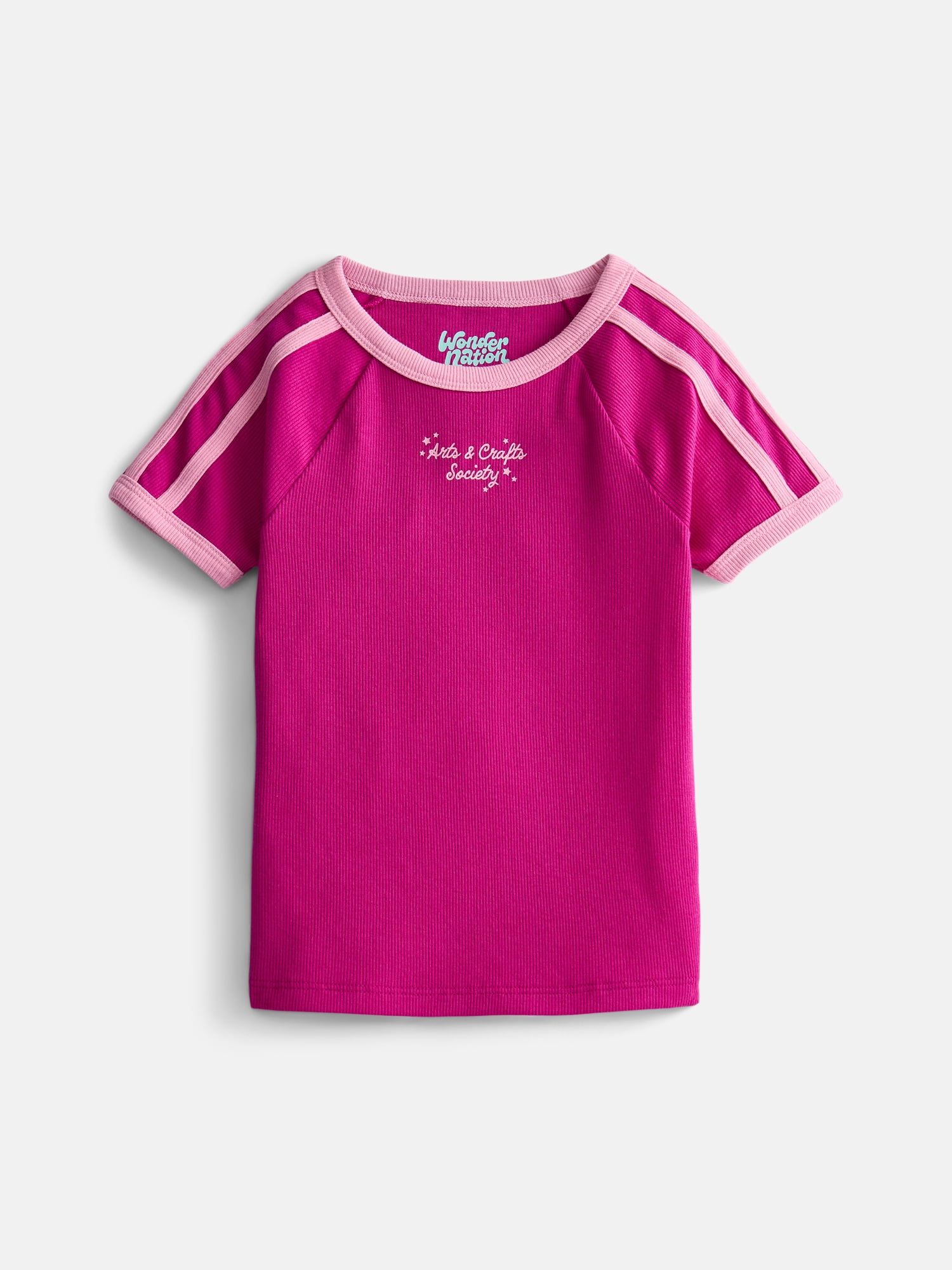 Wonder Nation Girls Sporty Graphic Top with Short Sleeves, Sizes 4-18 & Plus