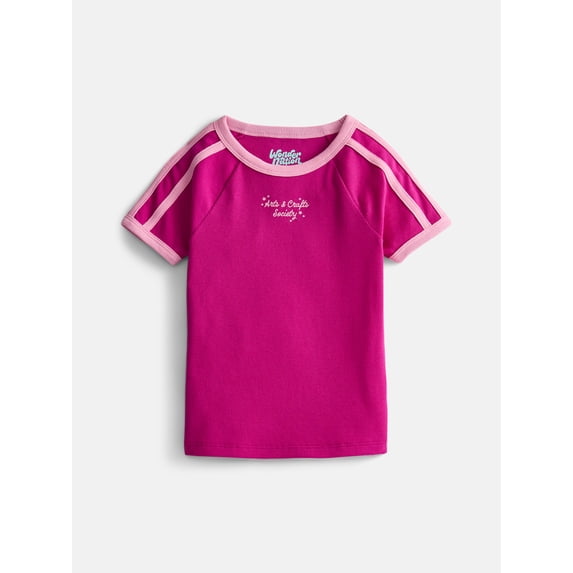 Wonder Nation Girls Sporty Graphic Top with Short Sleeves, Sizes 4-18 & Plus
