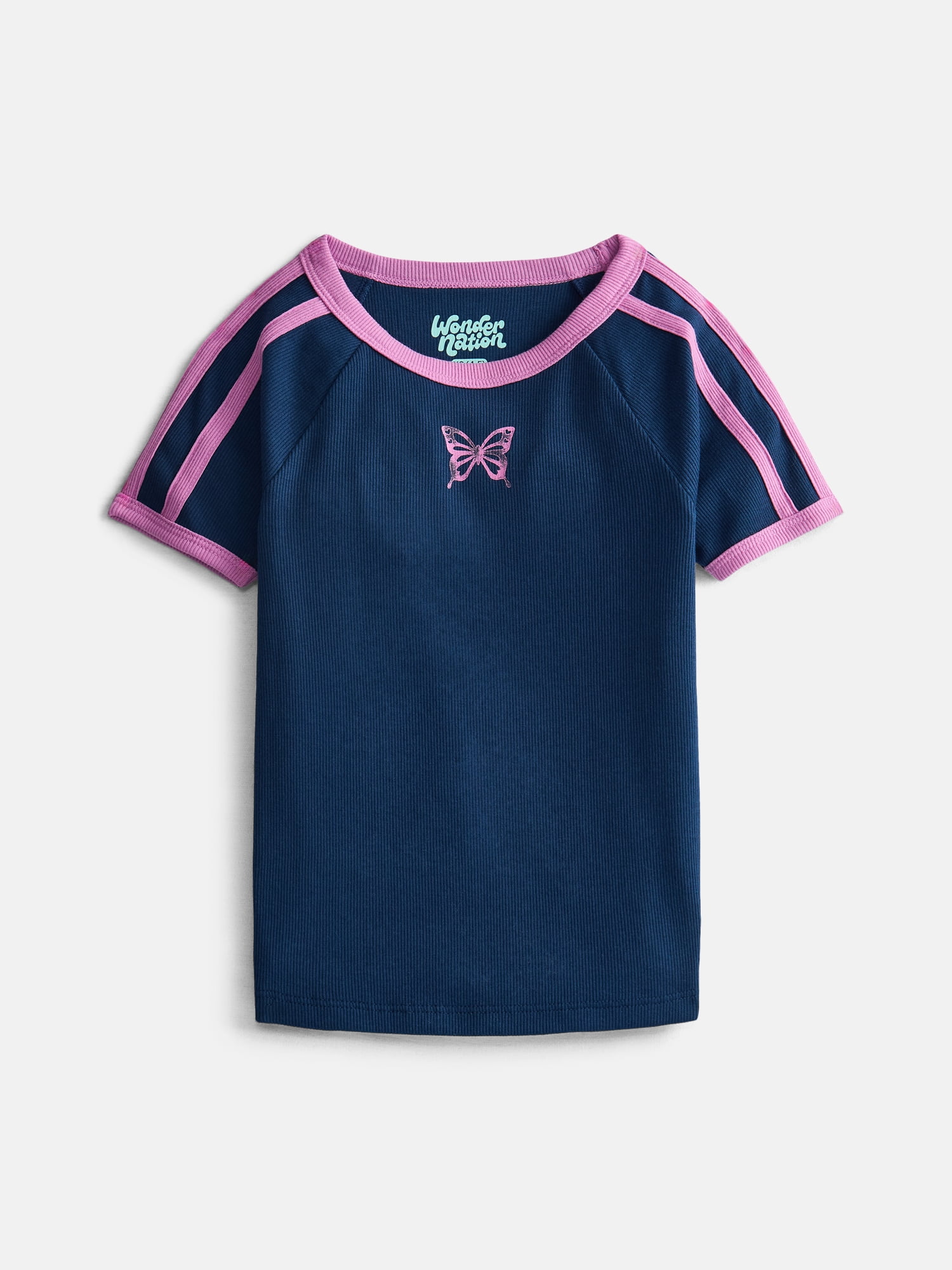 Wonder Nation Girls Sporty Graphic Top with Short Sleeves, Sizes 4-18 & Plus