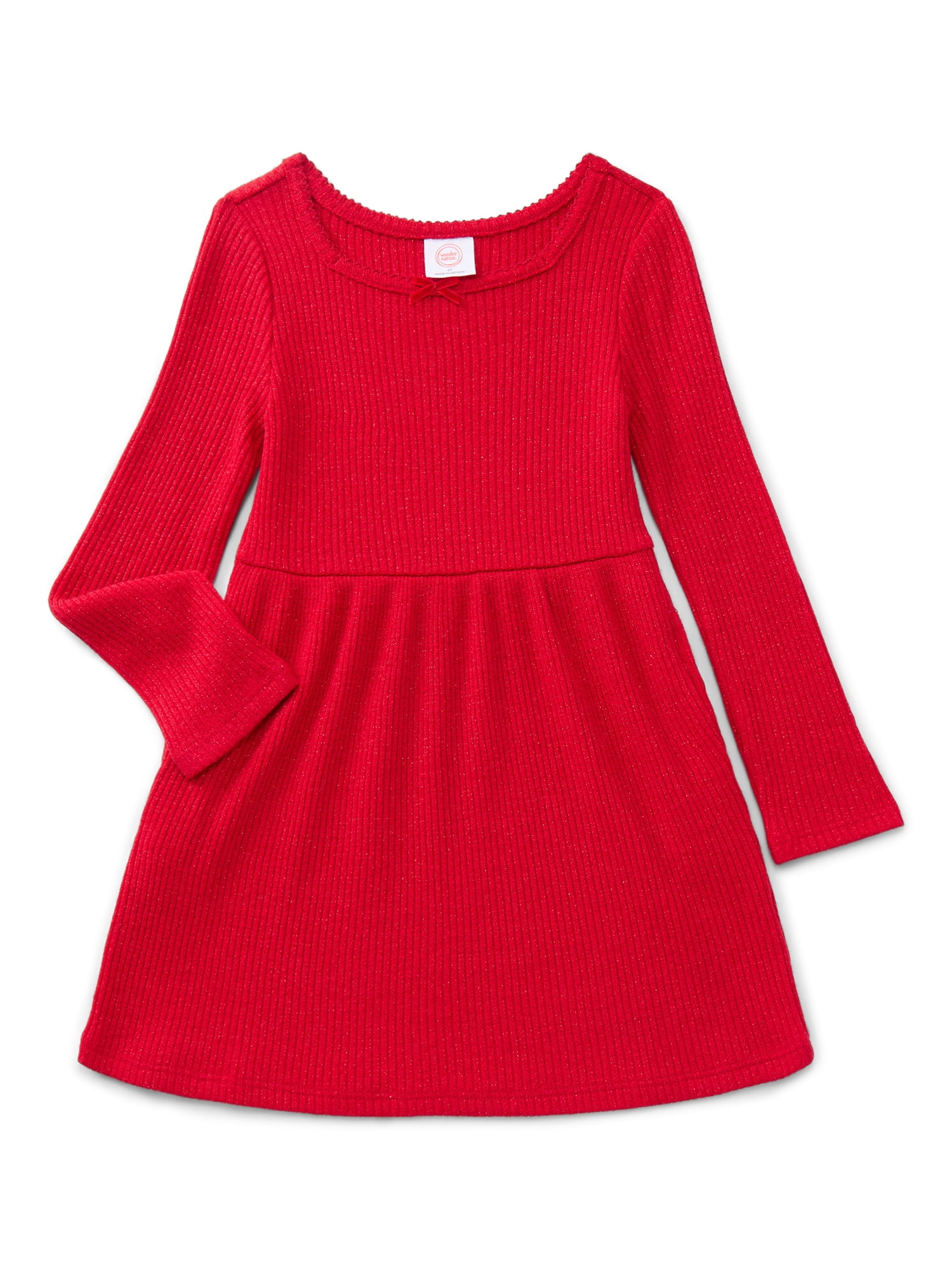 Wonder Nation Toddler Girls Square Neck Cozy Knit Dress, Sizes 12M-5T