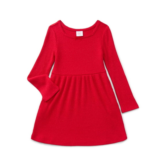 Wonder Nation Toddler Girls Square Neck Cozy Knit Dress, Sizes 12M-5T