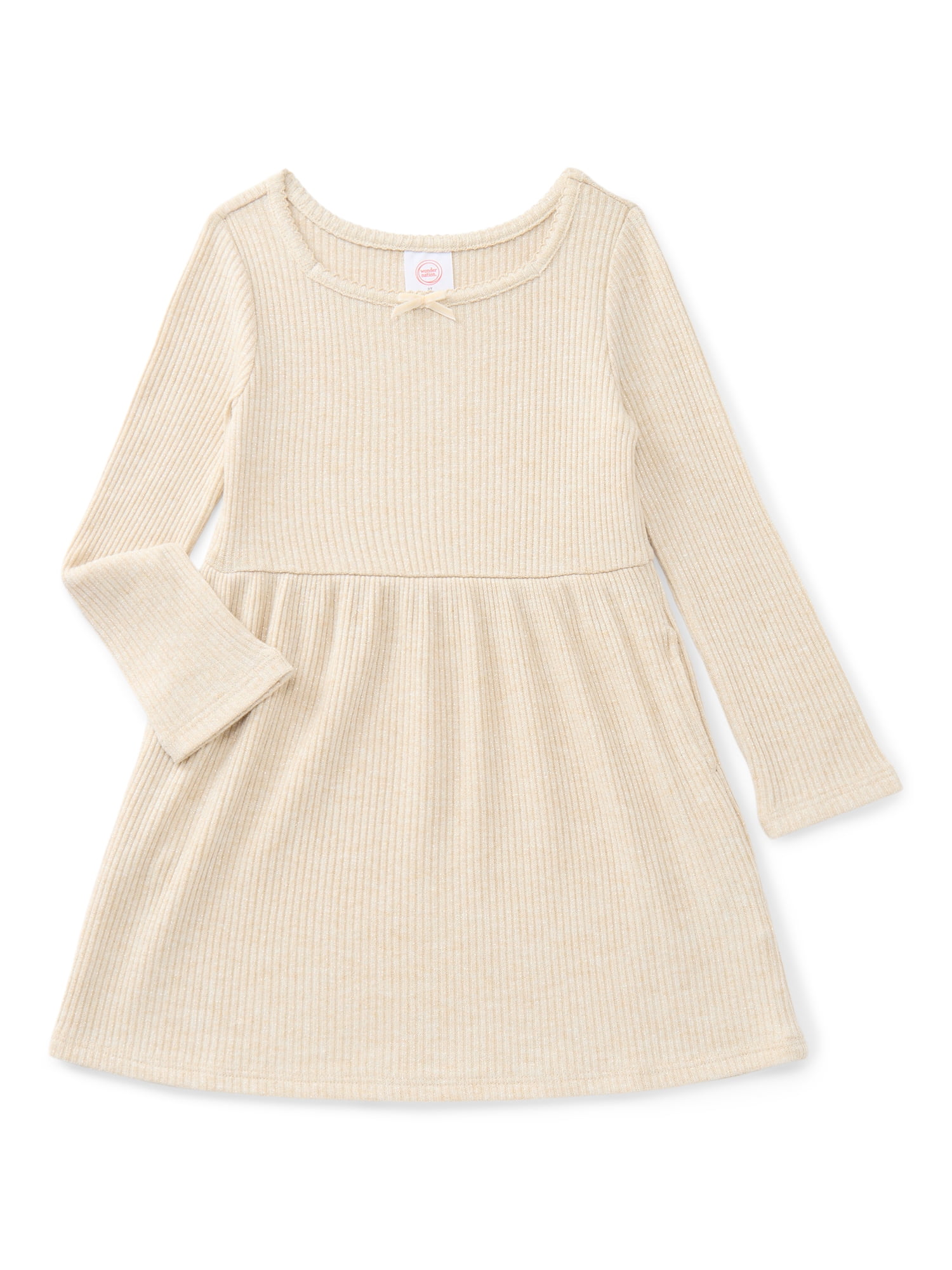 Wonder Nation Toddler Girls Square Neck Cozy Knit Dress, Sizes 12M-5T