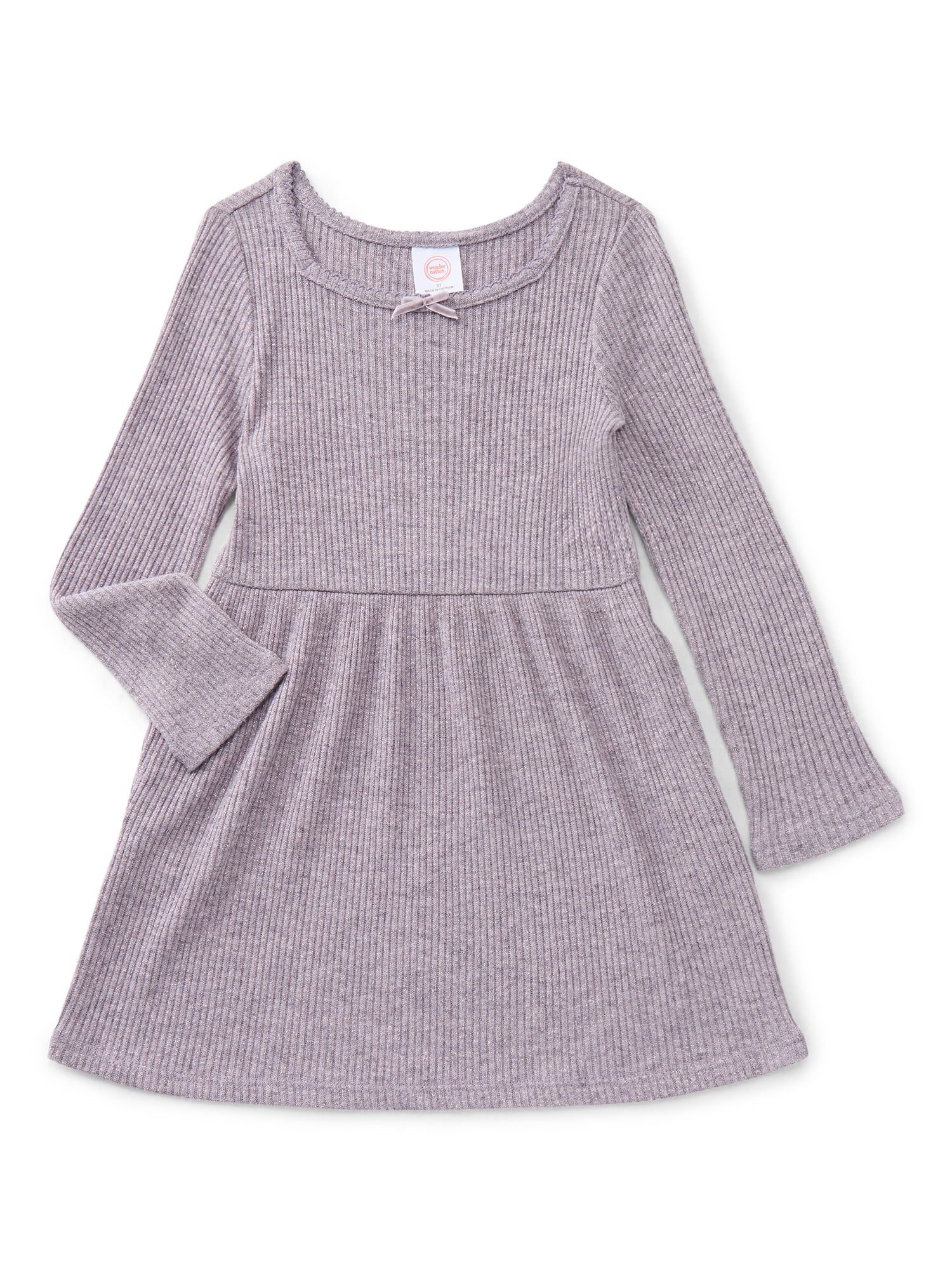 Wonder Nation Toddler Girls Square Neck Cozy Knit Dress, Sizes 12M-5T