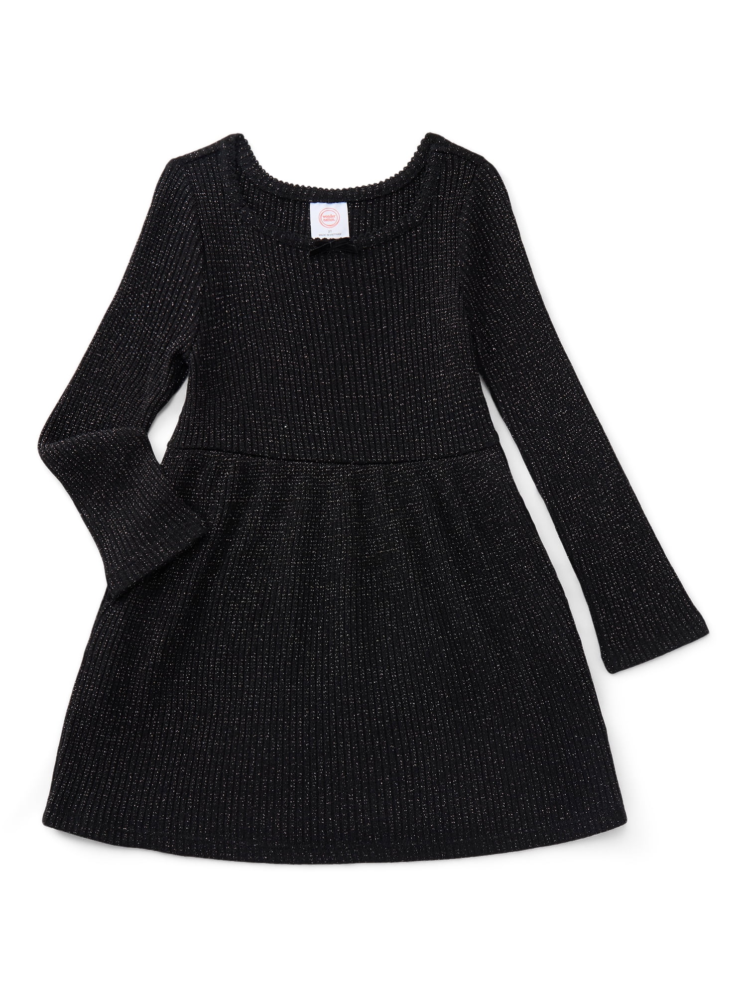 Wonder Nation Toddler Girls Square Neck Cozy Knit Dress, Sizes 12M-5T