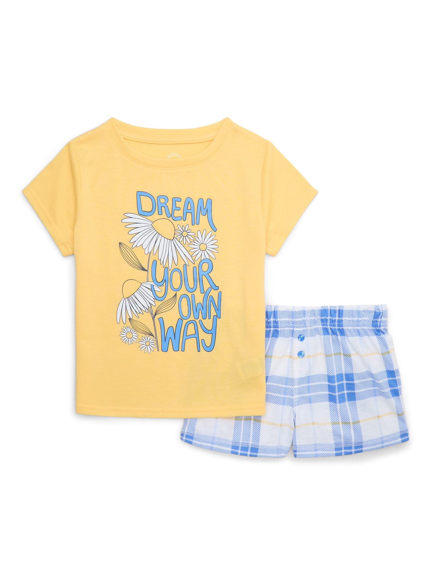 Wonder Nation Girl Short Sleeve Tee and Shorts, 2-Piece Pajama Set, Sizes 4-18 & Plus