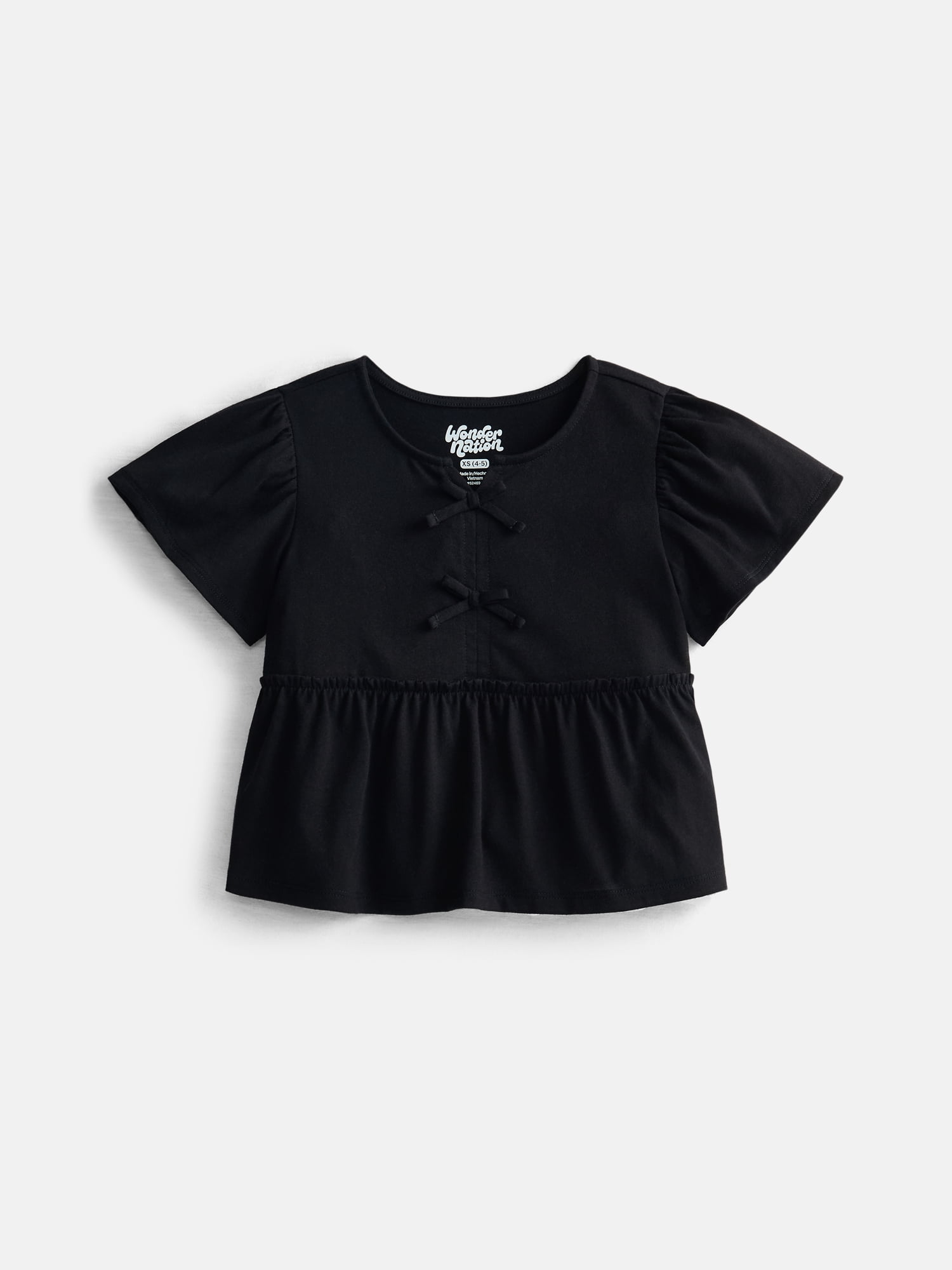 Girls Bow Front Top with Short Sleeves, Sizes 4-18 & Plus