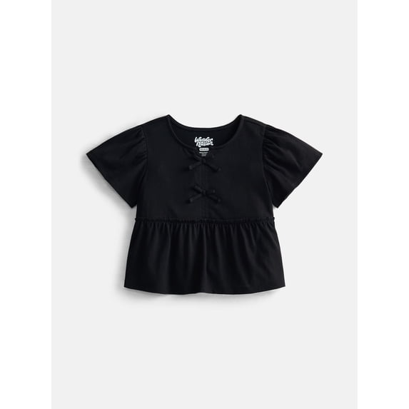 Wonder Nation Girls Bow Front Top with Short Sleeves, Sizes 4-18 & Plus
